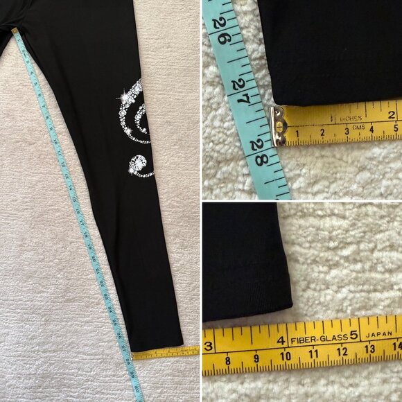 Stylish Black Leggings Sz L With Rhinestone Treble Clef Graphic Musiccore Glam - Picture 7 of 10